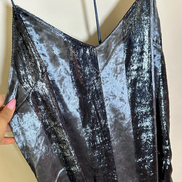 FARROW Elegant velvet sparkly striped Mini Dress - Picture 7 of 7
